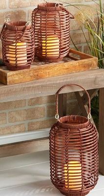 Metal Plastic LED Gift Light Wicker Lantern Set Magnetic Removable LED Candle W Timer