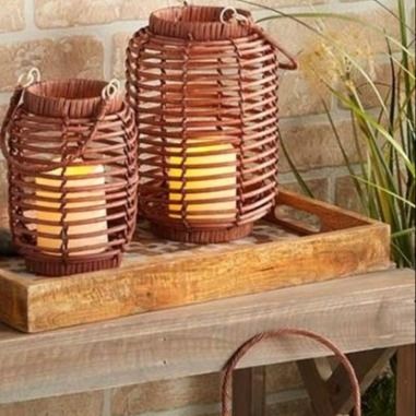 Metal Plastic LED Gift Light Wicker Lantern Set Magnetic Removable LED Candle W Timer