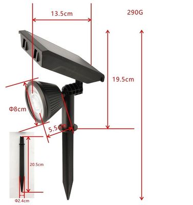 Garden Solar Powered LED Light 8LED ABS 1500mah 18650 Lithium Battery 23x13.5x8.5cm