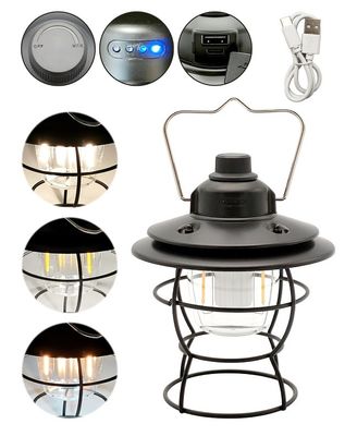 5V 1A LED Portable Retro Camping Lamp With Carrying Handle Garden ABS Handle
