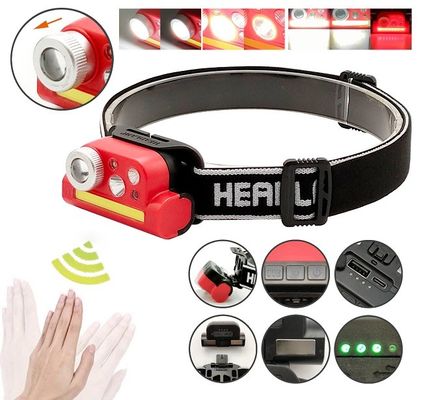 Plastic Battery COB LED Head Lamp Rechargeable With Gesture Wave Sensor