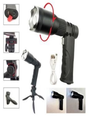 Pistol LED Lantern Flashlight T6 10W 2-4h ABS 405g Bracket 119g 2x18650 3600mAh