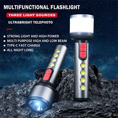 LED Rechargeable Flashlight  ABS Aluminum 1LED COB  1200MAH With Type - C  Charging 5*5*18cm
