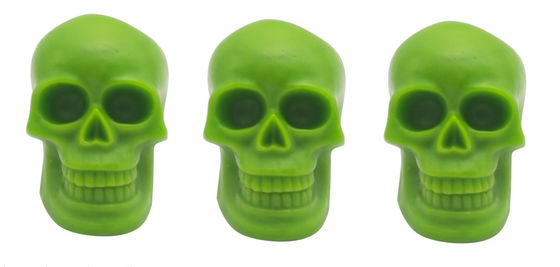 3pk-Green Wax Plastic Skull LED Light 8*11*10cm CR2032 Button Cell Battery