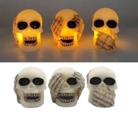 White Wax Skull LED Light With Freehand Sketch 7.5*10.5*10cm 8.5*10.5*10cm 7*10.5*10cm
