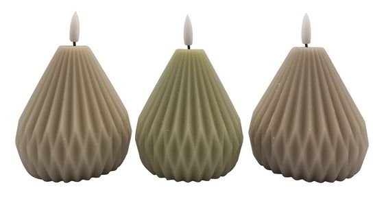 Halloween Christmas Wax Lantern Candle Round LED Light 3pk 9.3*9.3*10.4(13.4)Cm 1CR2032