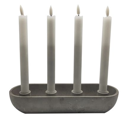 Cement Candlestick 4 Taper LED Candle Set 2.4*2.4*20cm Cement Base 30*10*5.2cm