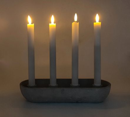 Cement Candlestick 4 Taper LED Candle Set 2.4*2.4*20cm Cement Base 30*10*5.2cm