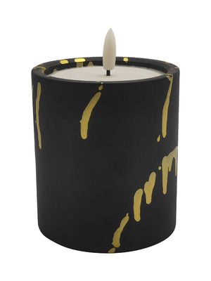 Cement LED Candle Light 8.9*8.9*10(12.7)Cm 510g With Black Golden Dropping Painting